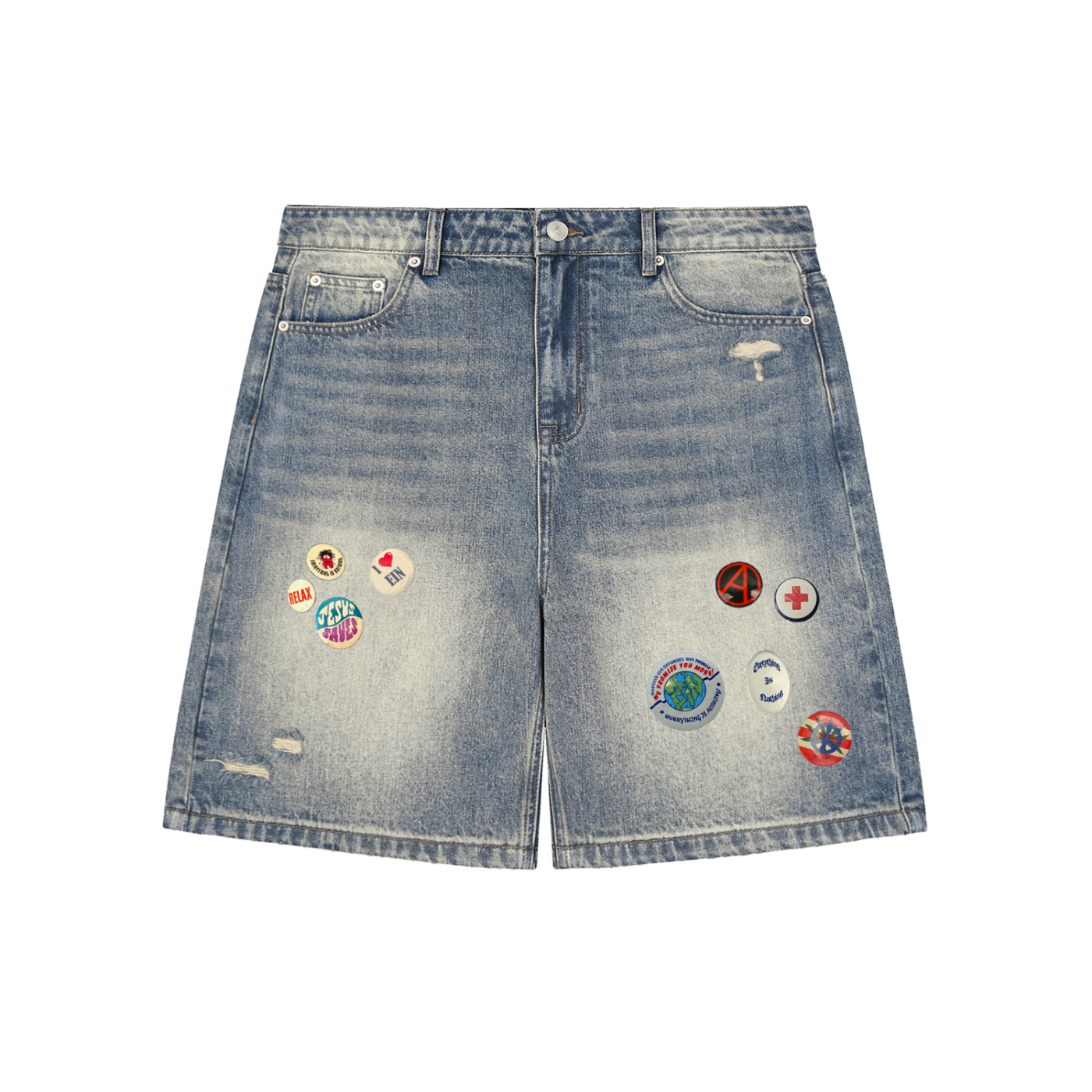"EIN PINS BAGGY DENIM SHORTS"